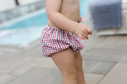 Red And Navy Windowpane Swim Bloomer