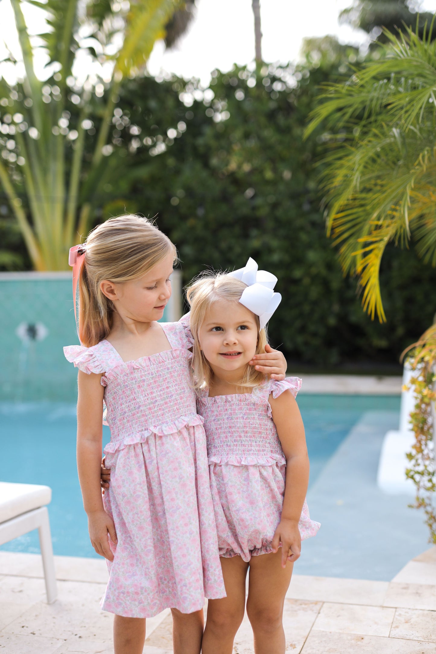 Floral Print Smocked Bow Bubble