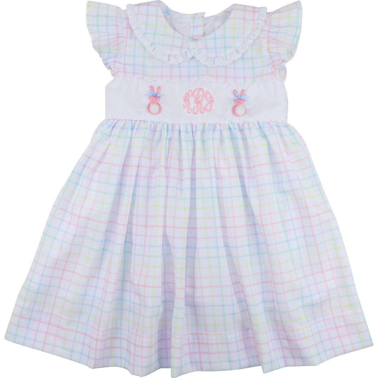 Pastel Windowpane Embroidered Bunny Dress