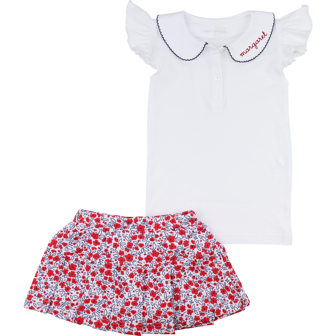 Red And Navy Floral Knit Tennis Skirt Set