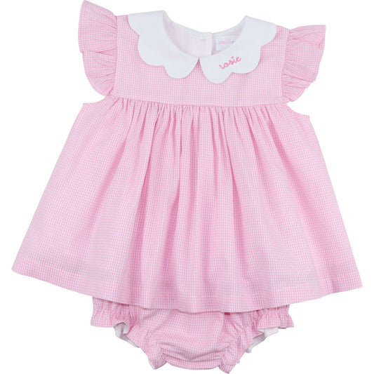 Pink Gingham Scalloped Collar Diaper Set