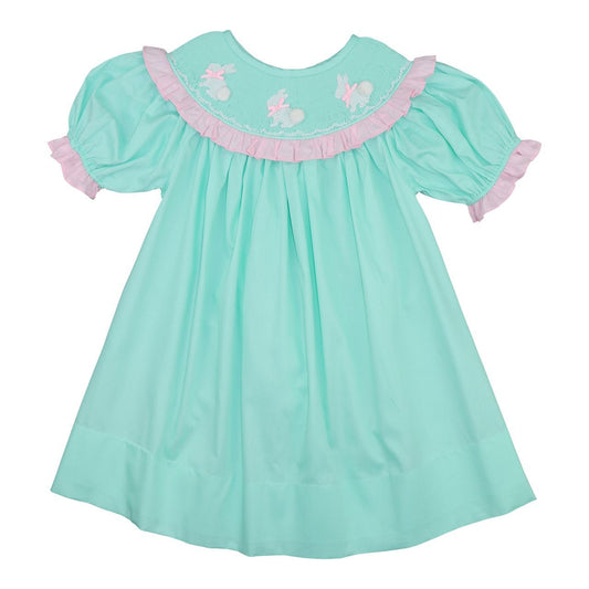 Mint And Pink Smocked Bunnies Dress