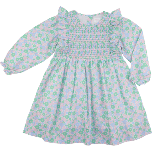 Blue And Green Floral Smocked Dress