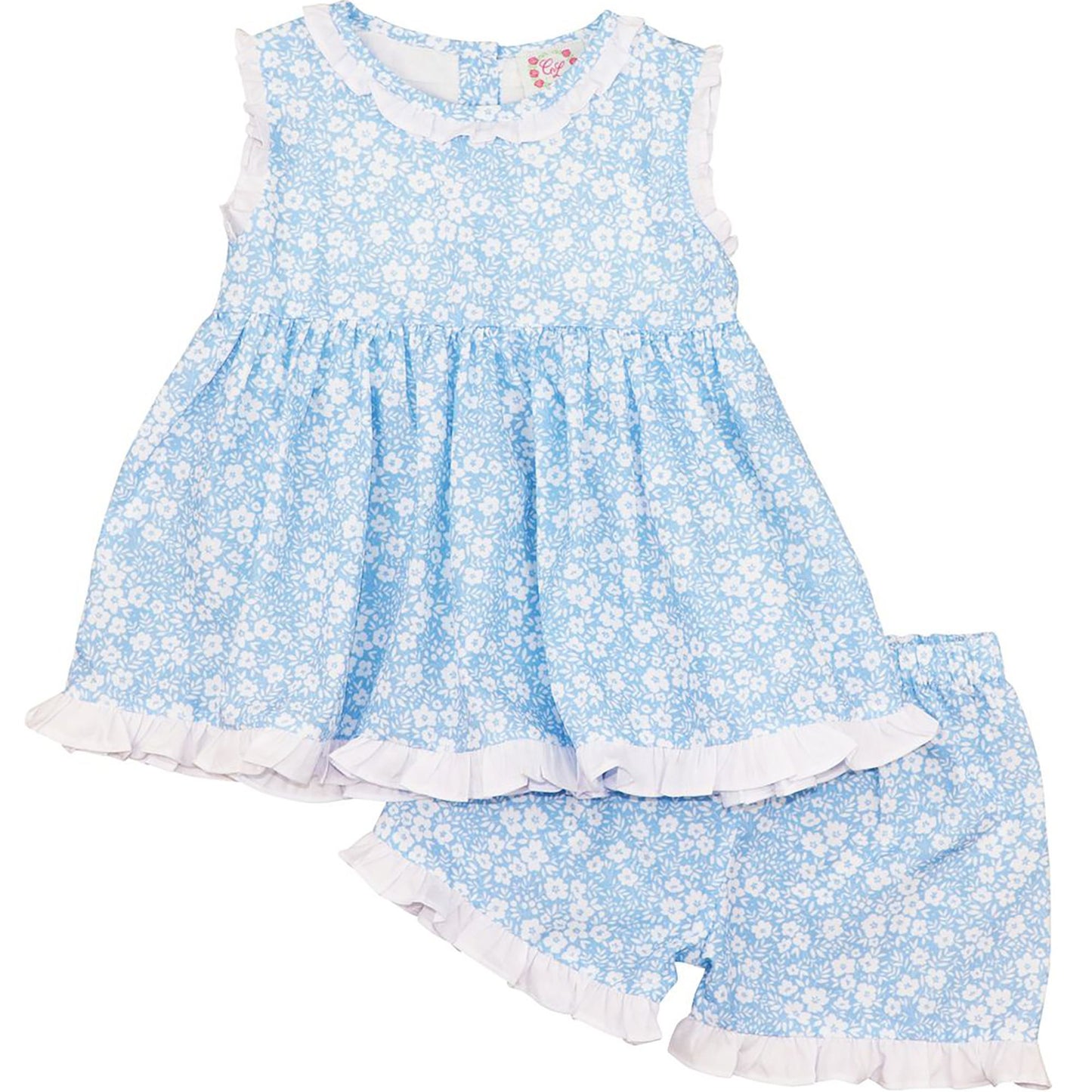 Blue And White Floral Short Set