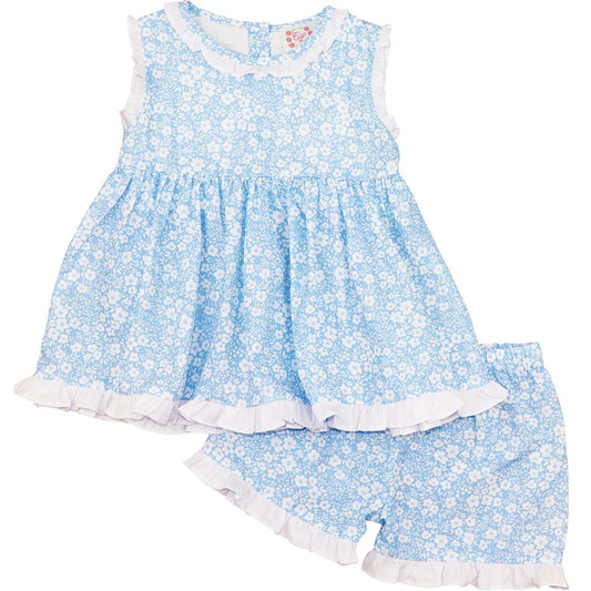 Blue And White Floral Short Set