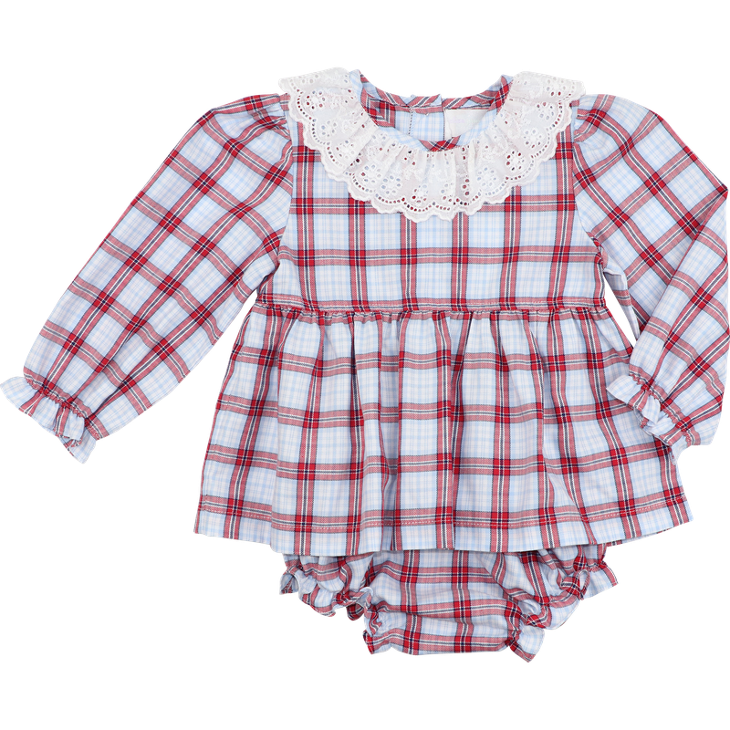 Red And Blue Plaid Eyelet Diaper Set