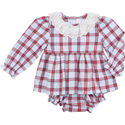 Red And Blue Plaid Eyelet Diaper Set