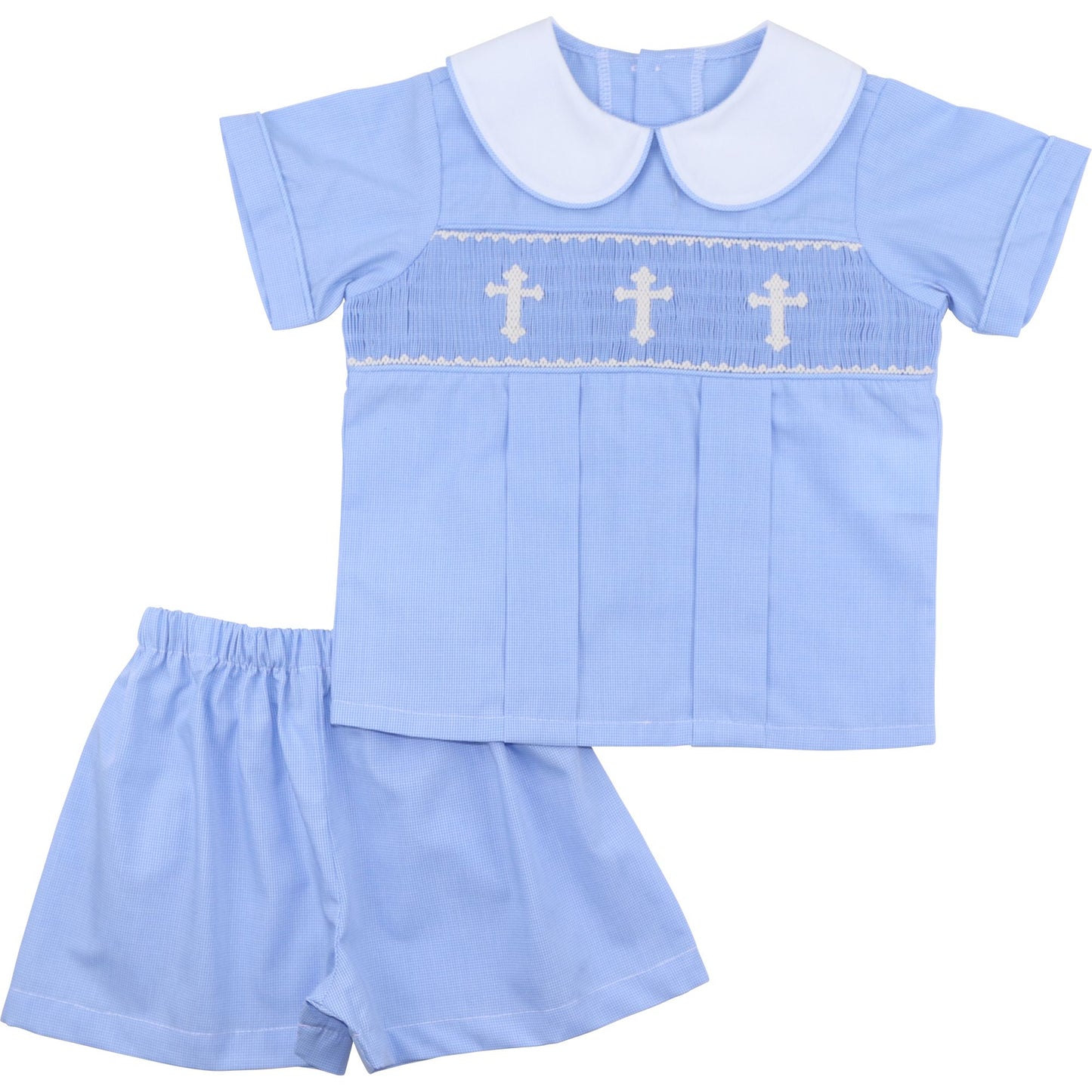 Blue Smocked Cross Short Set