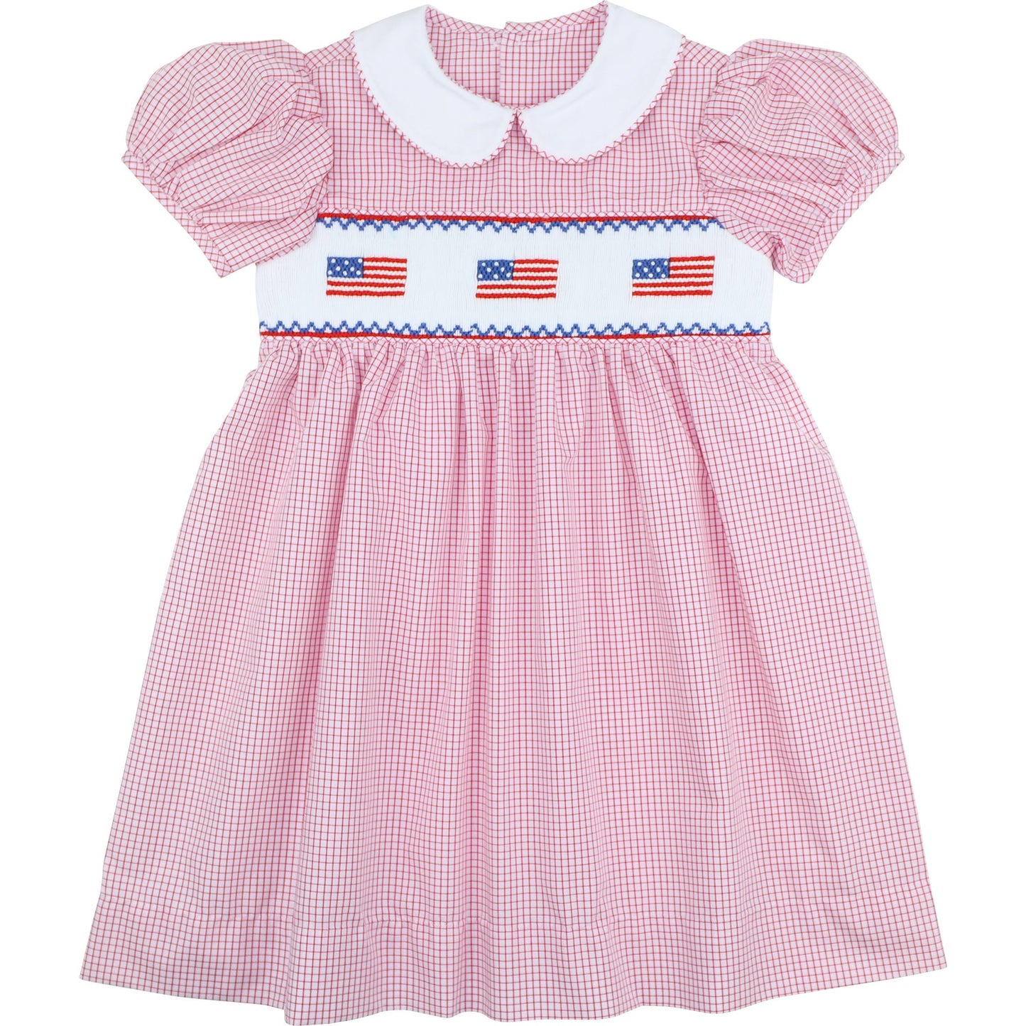 Red Gingham Smocked Flags Dress