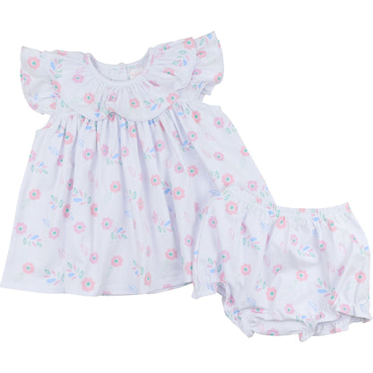 Fun Flower Print Knit Ruffle Diaper Set