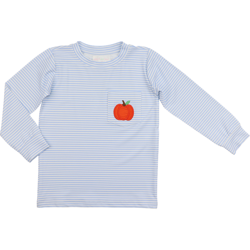 Blue Knit Stripe Applique Pumpkin Shirt