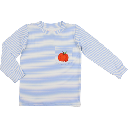 Blue Knit Stripe Applique Pumpkin Shirt