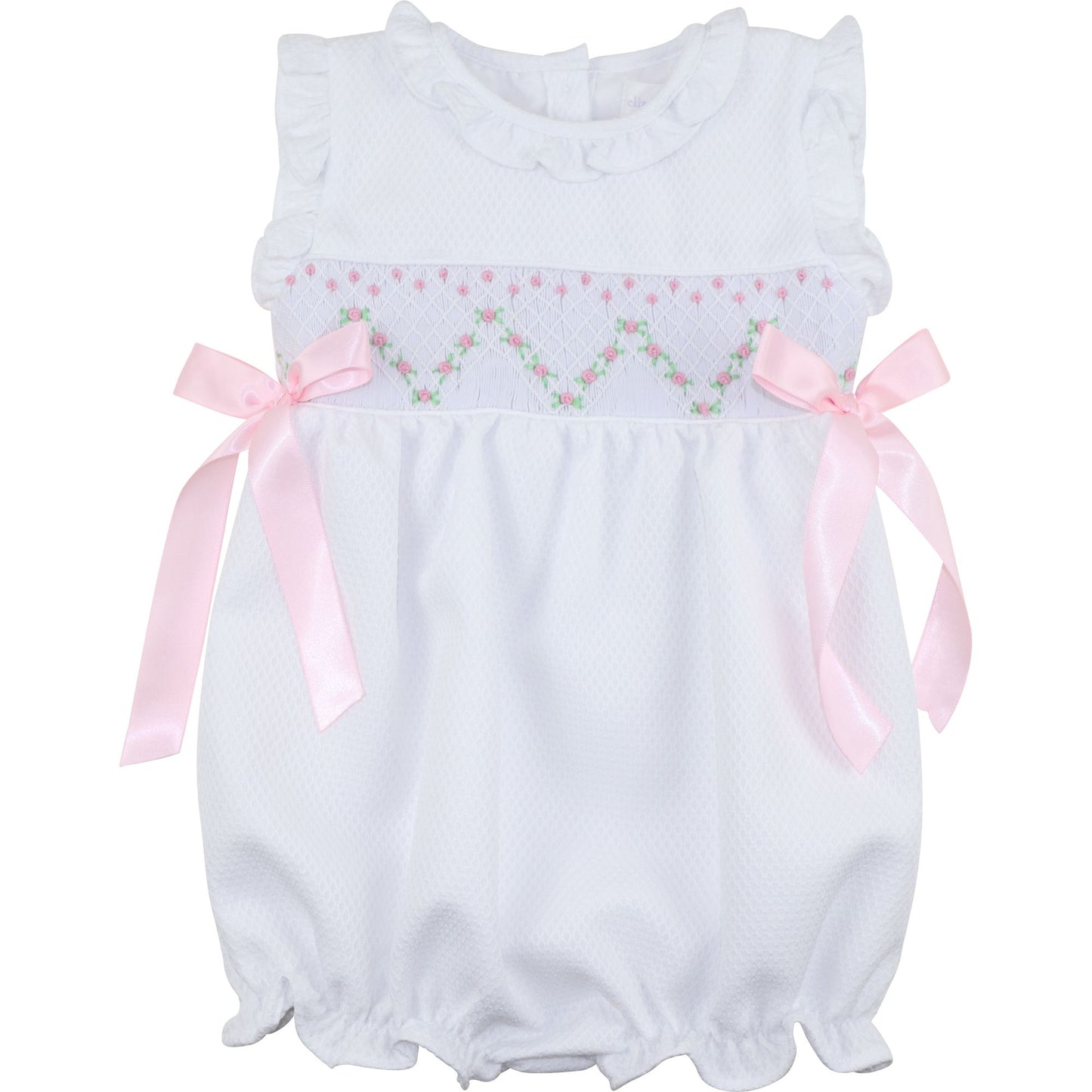 White Honeycomb Smocked Satin Bow Bubble