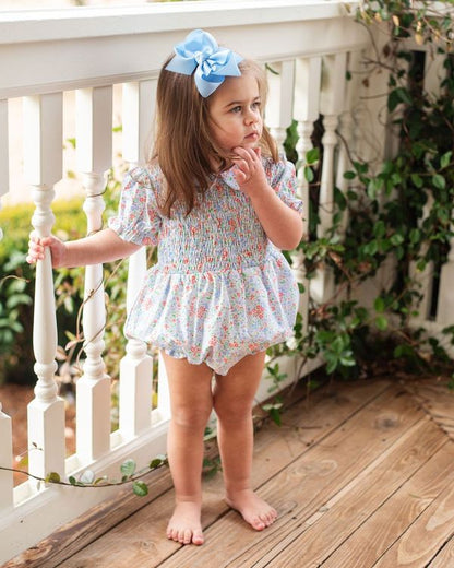 Blue Floral Smocked Bubble