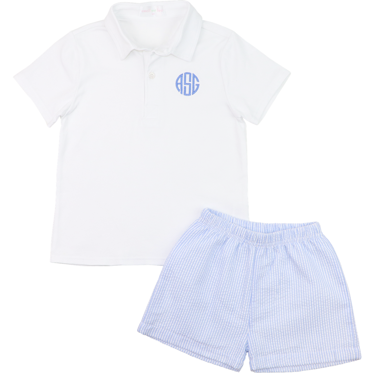 Blue And White Seersucker Short Set