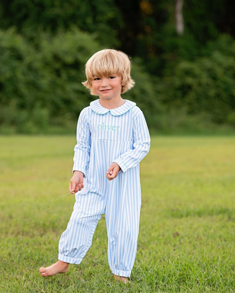 Mint And Blue Striped Long Romper