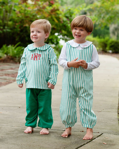 Green And White Corduroy Ankle Pant Set