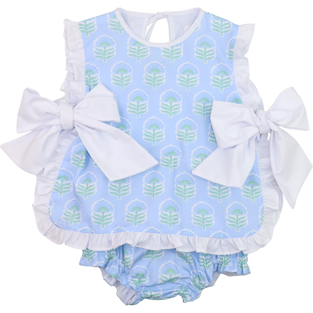 Blue And Green Floral Block Print Diaper Set