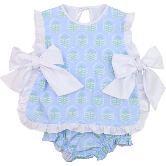 Blue And Green Floral Block Print Diaper Set