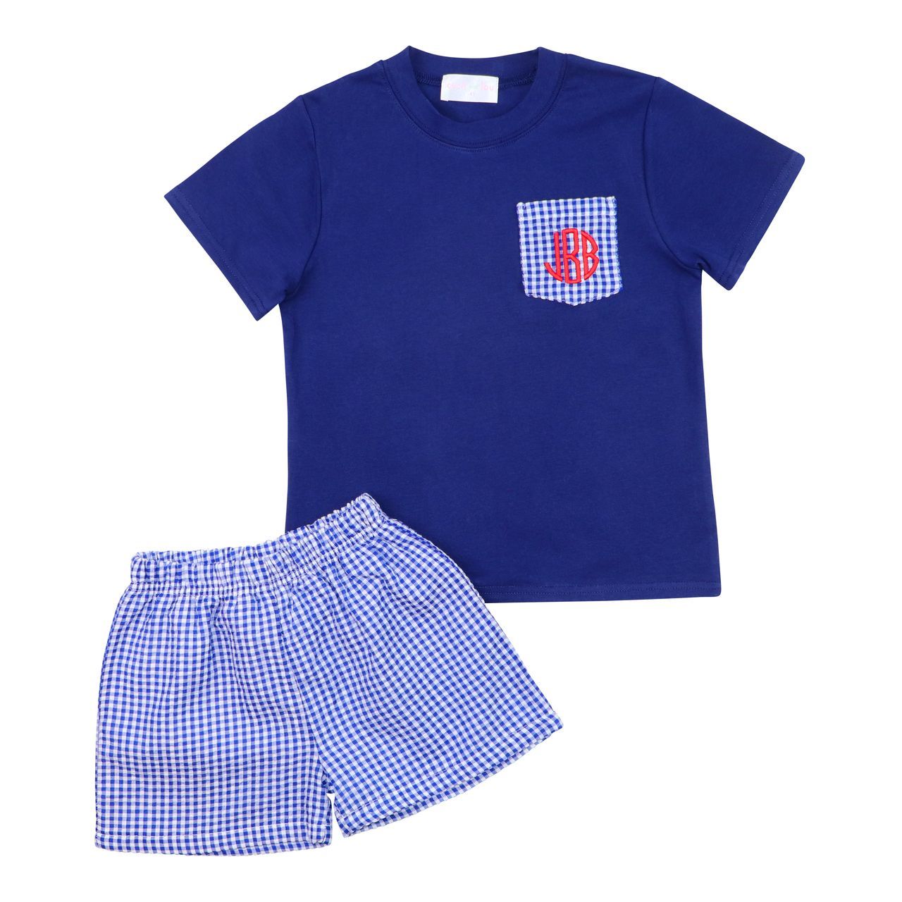 Navy Gingham Pocket Short Set