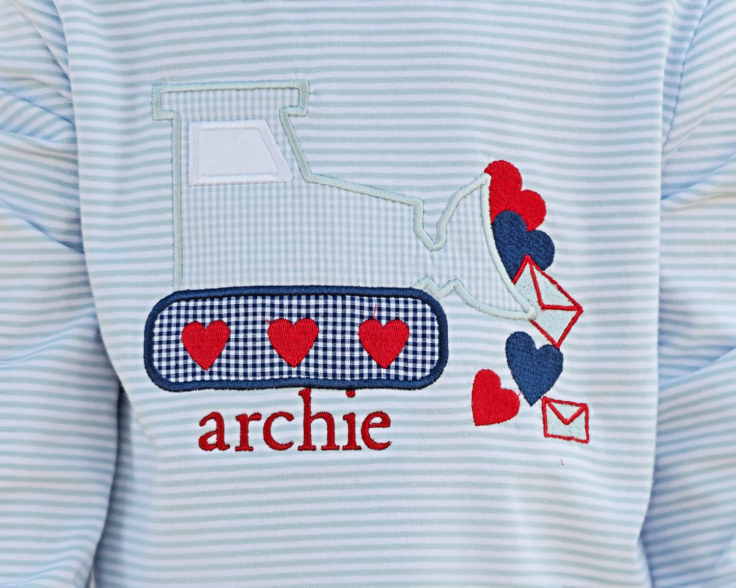 Blue Applique Valentine Excavator Pant Set