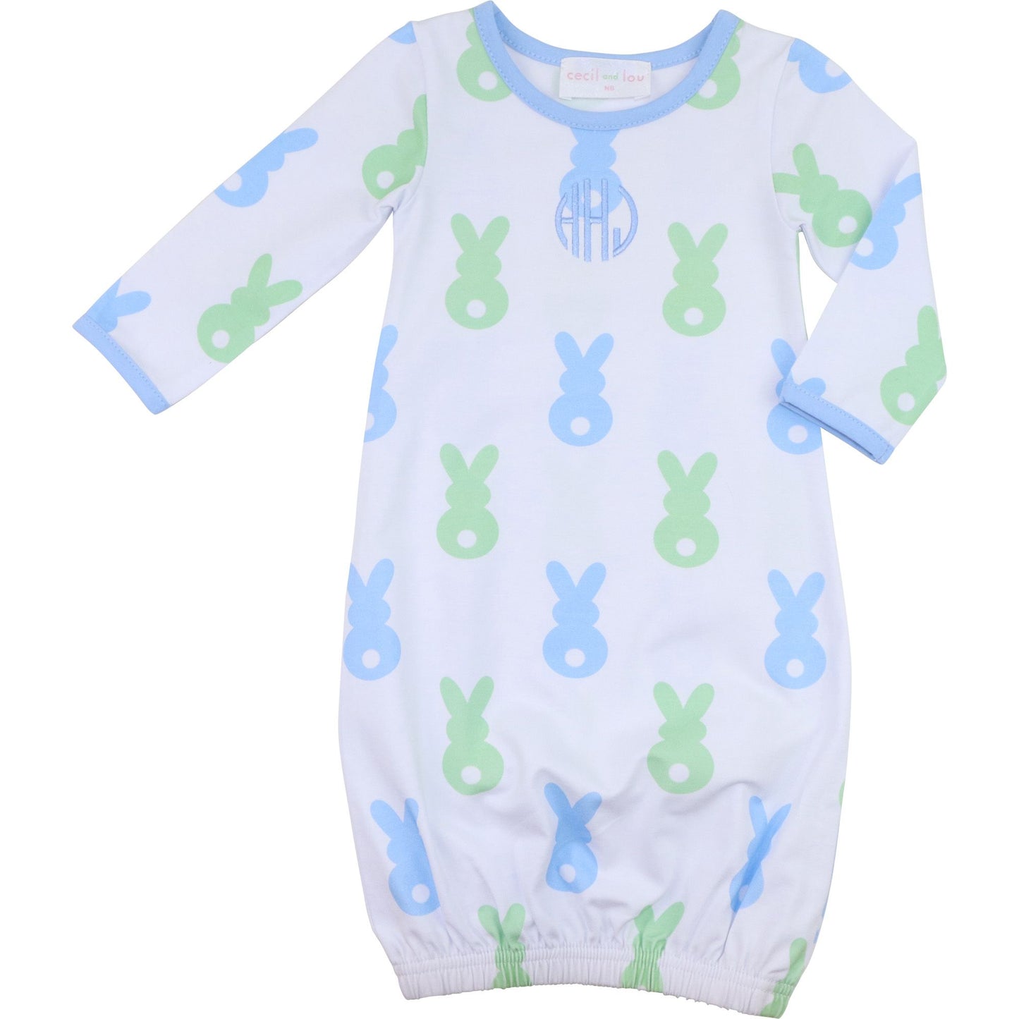 Blue And Green Knit Bunny Baby Gown