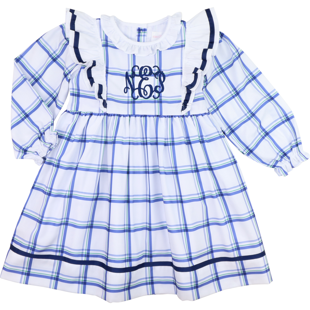 Blue And Navy Plaid Ruffle Dress