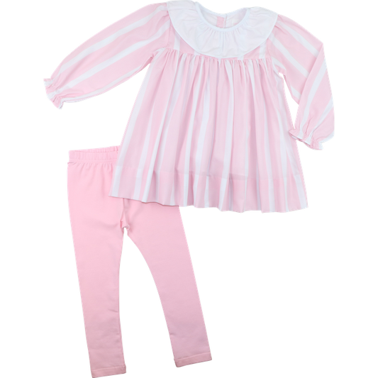 Pink And White Striped Ruffle Legging Set