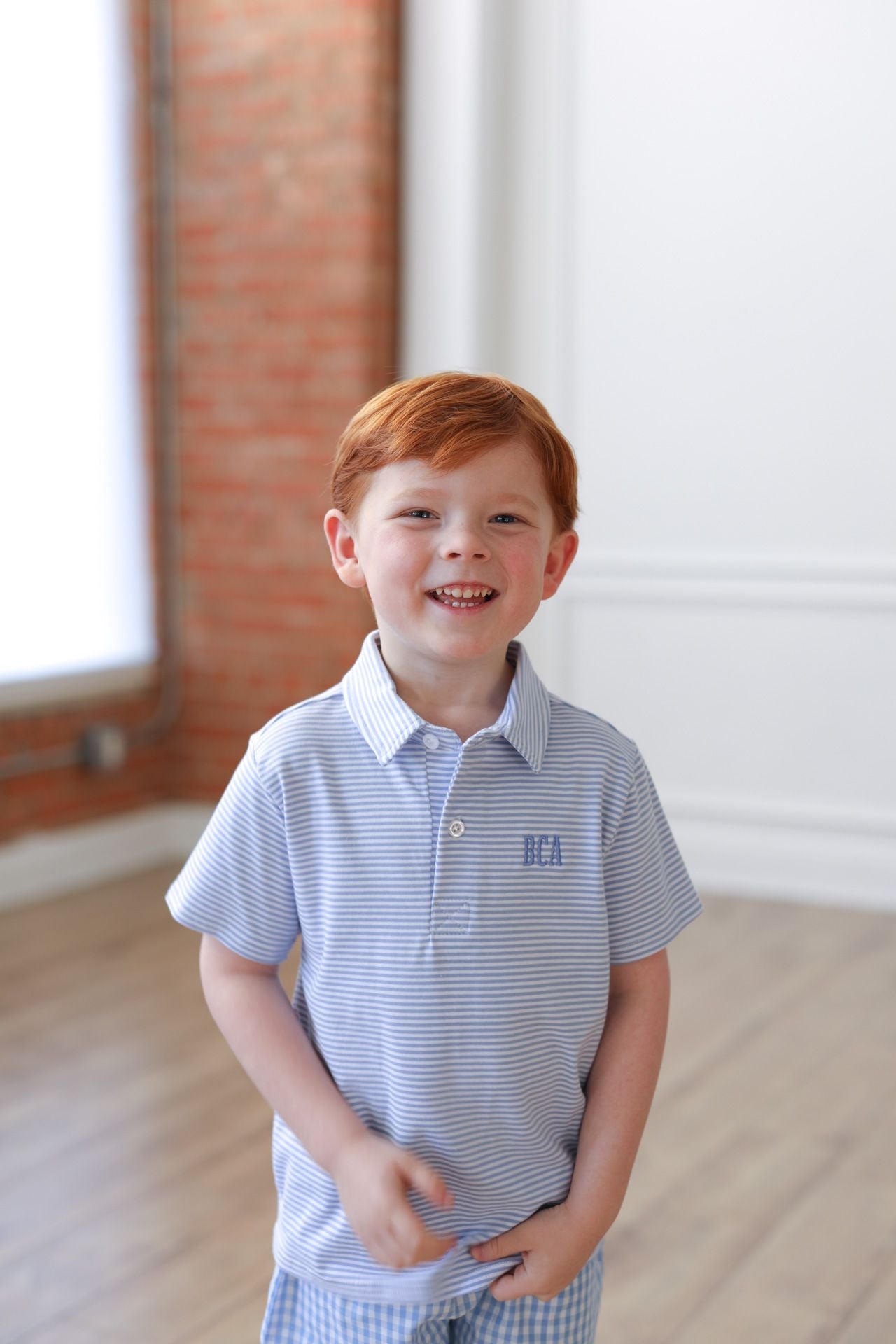 Blue Knit Striped Knit Polo Shirt