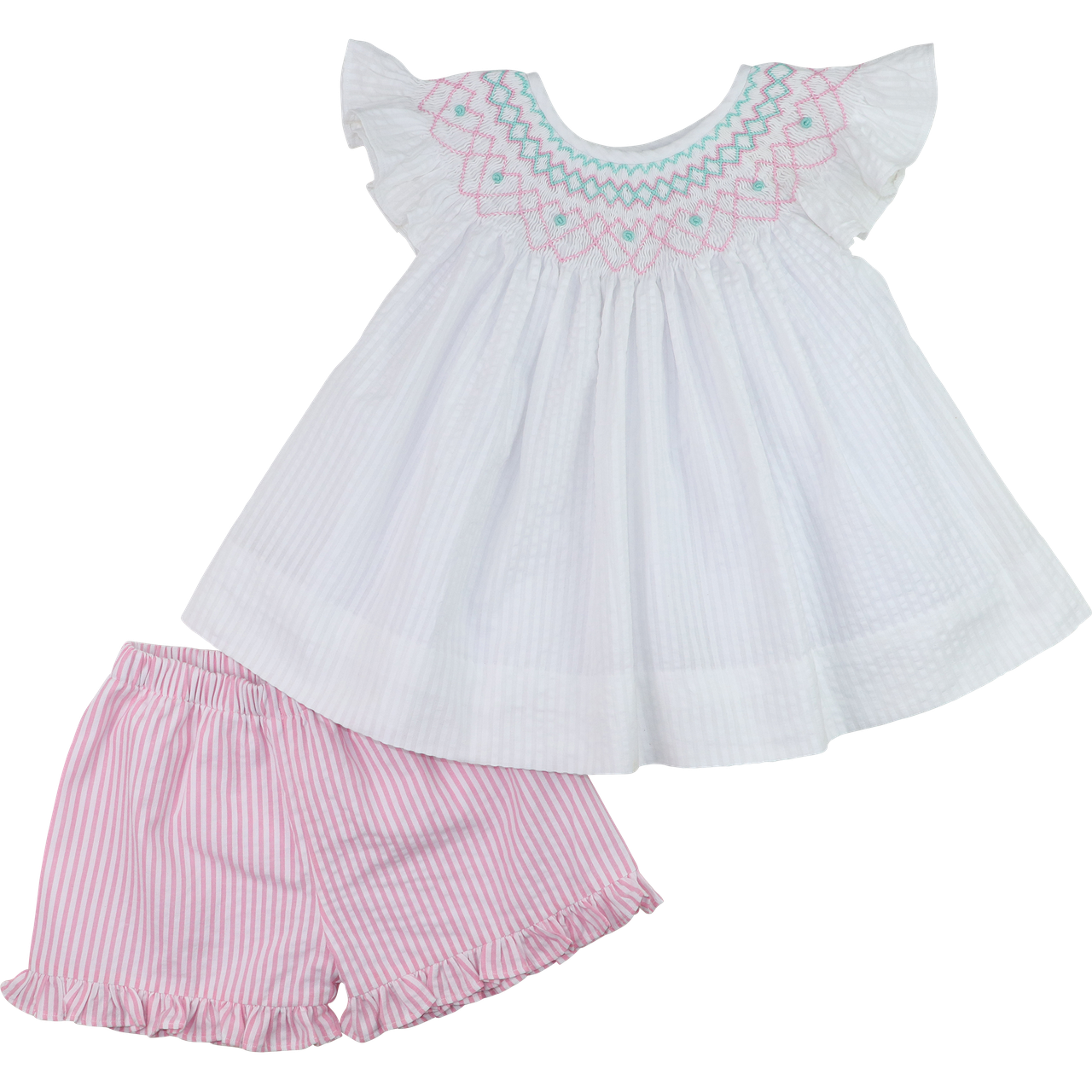 Pink Smocked Seersucker Short Set