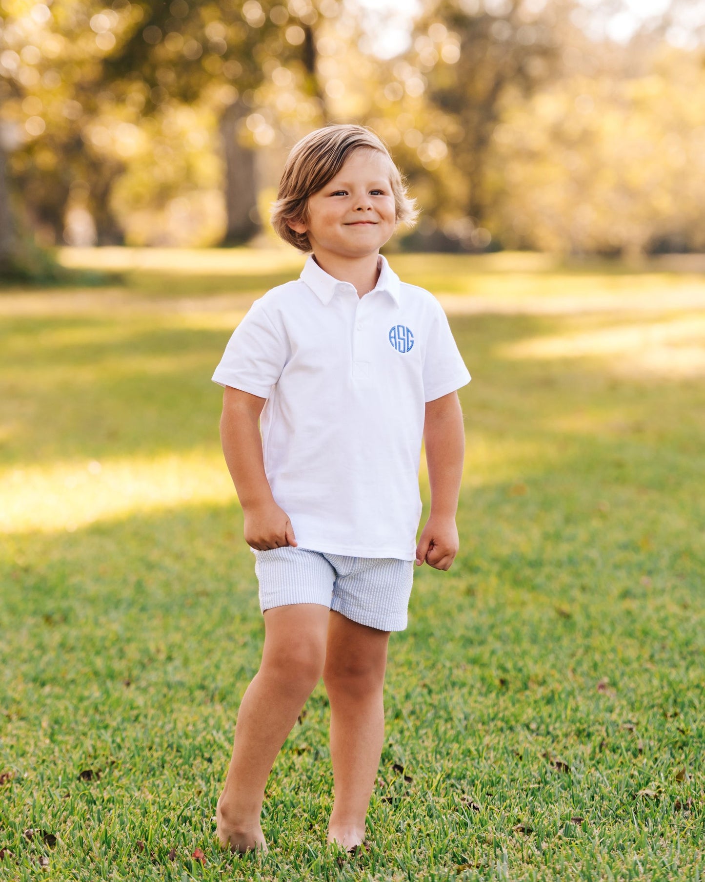 Blue And White Seersucker Short Set