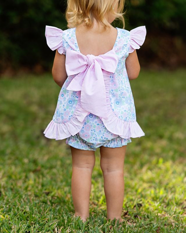 Pink Floral Print Tie Back Bow Diaper Set