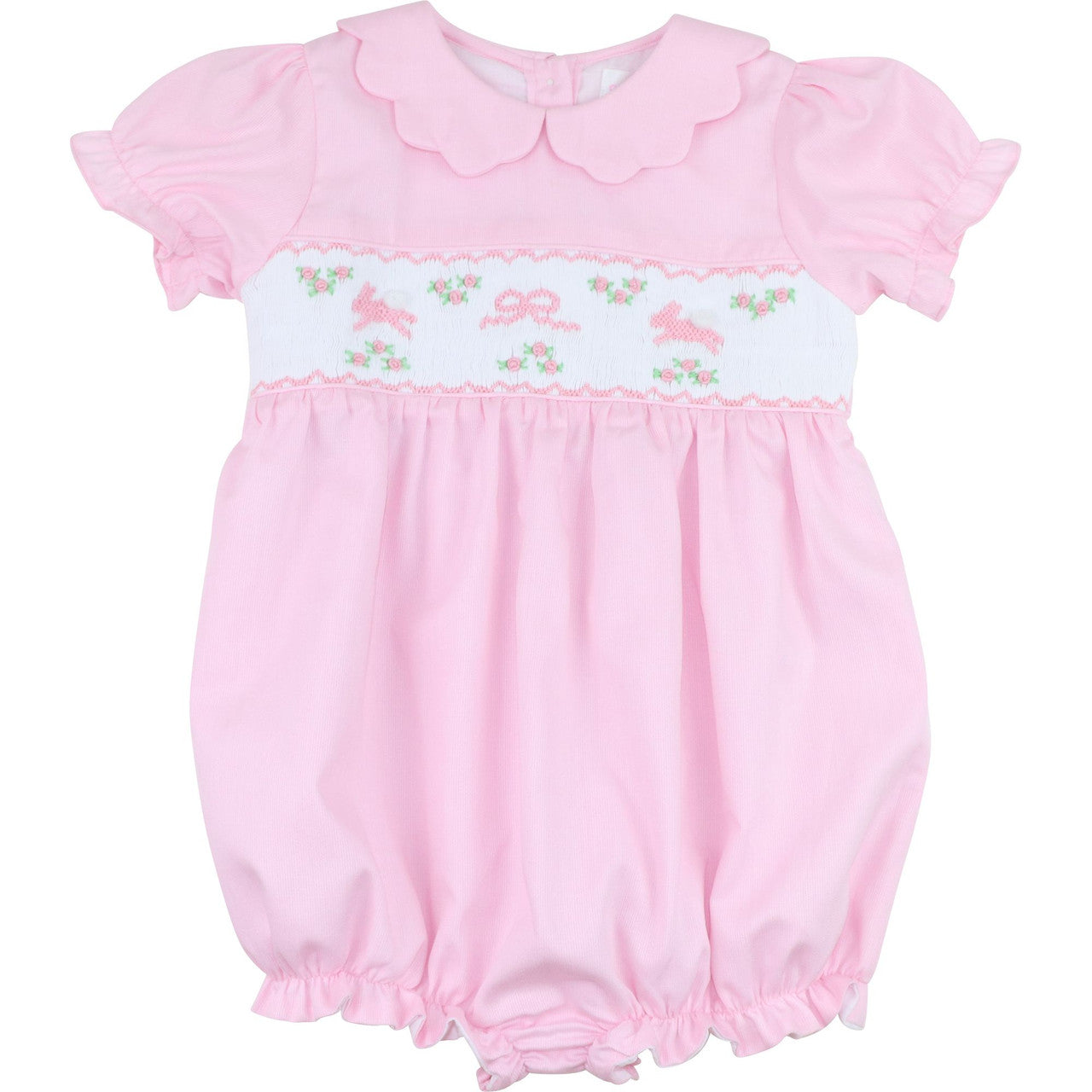 Pink Pique Smocked Bunny And Bow Bubble