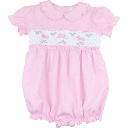 Pink Pique Smocked Bunny And Bow Bubble