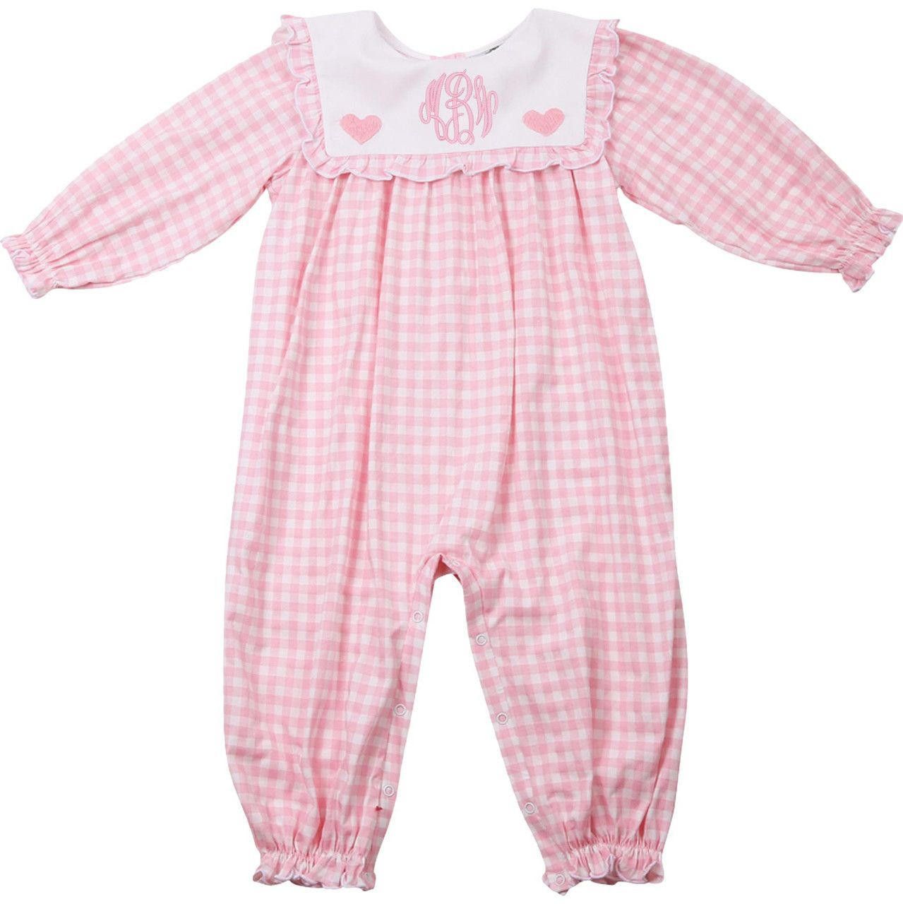 Pink Knit Check Embroidered Heart Long Bubble