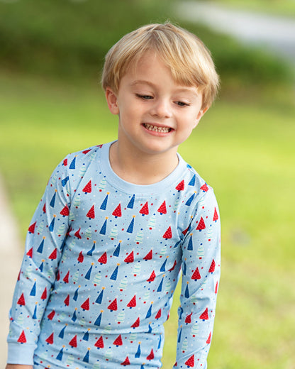 Blue And Red Christmas Tree Knit Pajamas