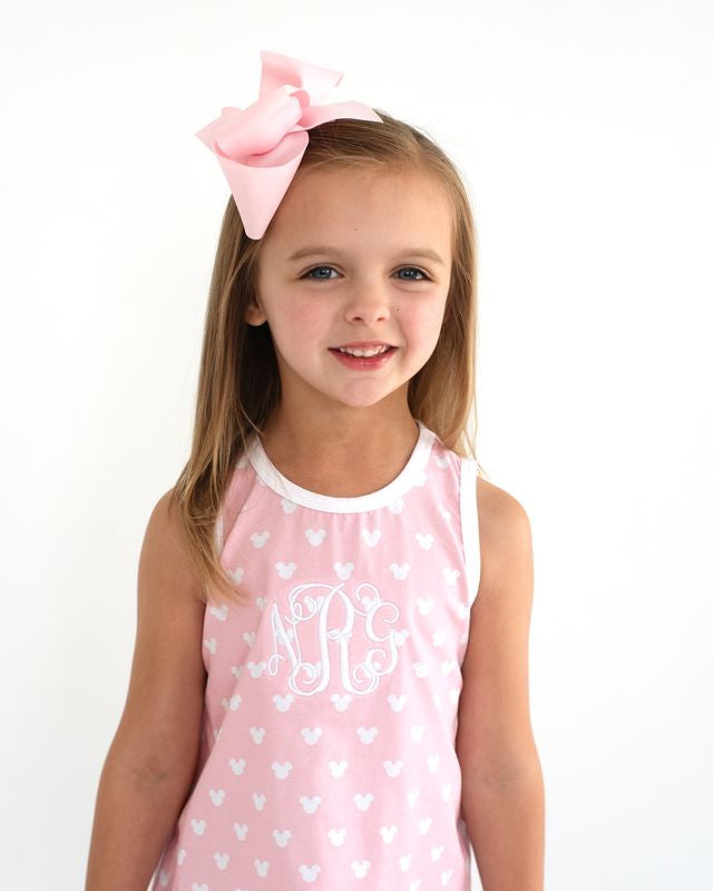 Pink And White Mouse Ears Print Knit Dress