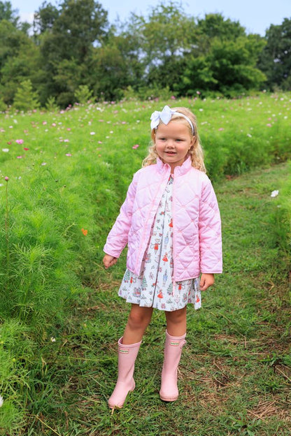 Pink Quilted Embroidered Bow Coat