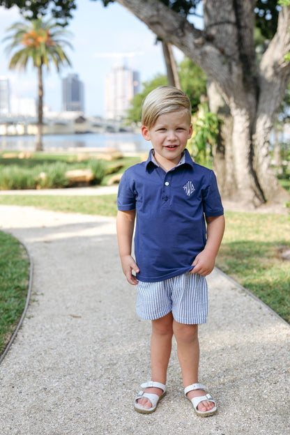 Navy Seersucker Polo Short Set