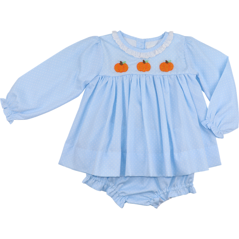 Blue Dot Pique Crochet Pumpkin Diaper Set