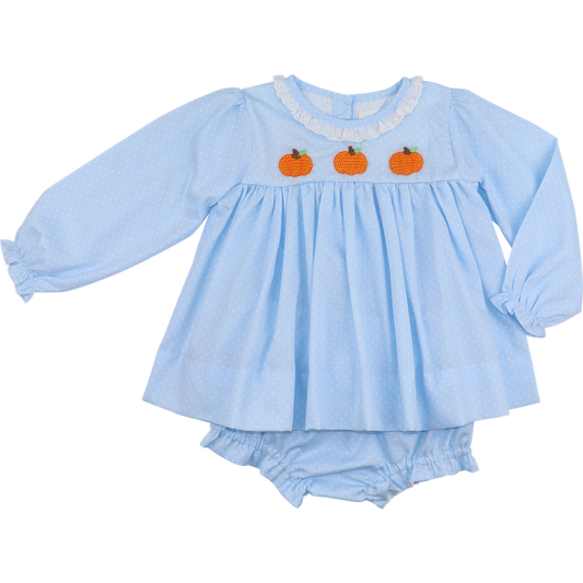 Blue Dot Pique Crochet Pumpkin Diaper Set