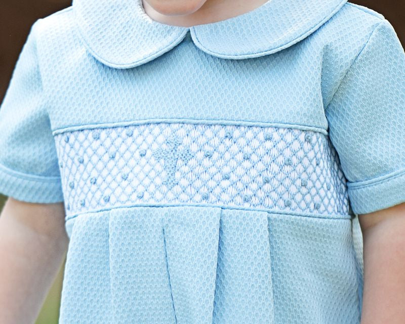 Blue Honeycomb Smocked Cross Short Set