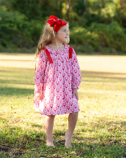 Pink And Red Floral Hearts Ribbon Dress