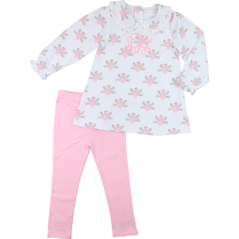 Pink Turkey Print Knit Legging Set