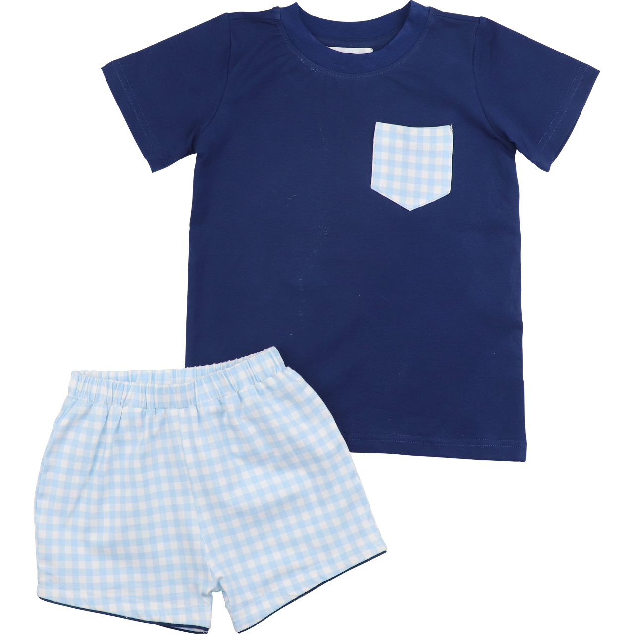 Navy And Blue Checked Knit Short Set