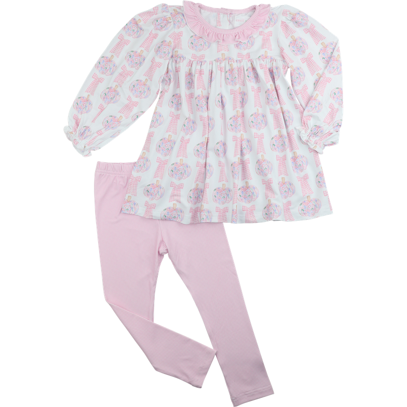 Pink Gingham And Floral Pumpkin Legging Set