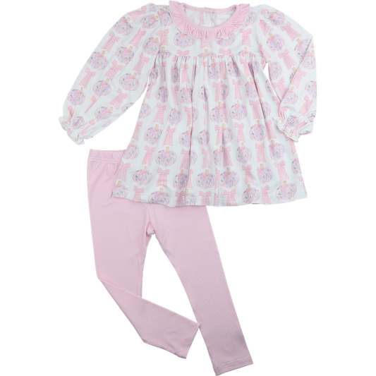 Pink Gingham And Floral Pumpkin Legging Set