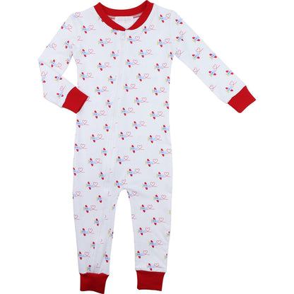 Red And Blue Knit Valentine Airplane Zipper Pajamas