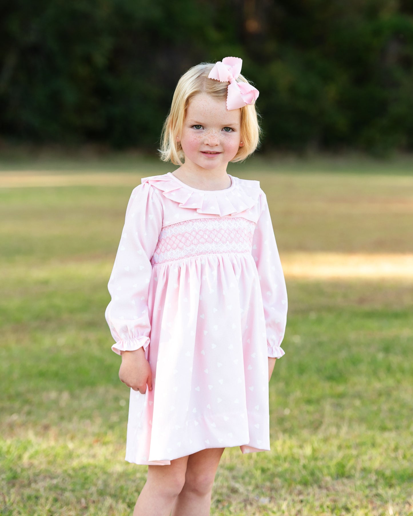 Pink Corduroy Smocked Heart Dress