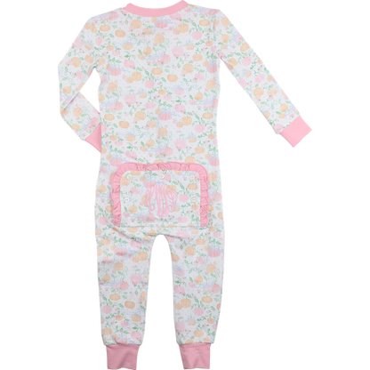 Pink And Orange Pumpkin Patch Knit Zipper Pajamas